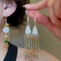 New Chinese Style Copper Rhinestone Geometric Flower Tassel Drop Earrings For Women view 2