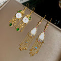 New Chinese Style Copper Rhinestone Geometric Flower Tassel Drop Earrings For Women view 3