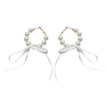 French Vintage Bow Faux Pearl Hoop Earrings For Women Elegant Geometric Light Luxury Jewelry view 5