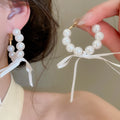 French Vintage Bow Faux Pearl Hoop Earrings For Women Elegant Geometric Light Luxury Jewelry view 1