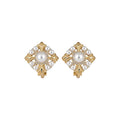 18K Gold Plated Zircon Iris Flower Diamond Faux Pearl French Vintage Clip-on Earrings view 5