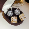 18K Gold Plated Zircon Iris Flower Diamond Faux Pearl French Vintage Clip-on Earrings view 1