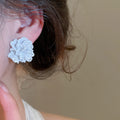 Elegant Faux Pearl Blue Flower Silver Needle Stud Earrings Jewelry Set for Office Lady view 4