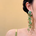 Green Faux Crystal Beaded Flower Stud Earrings For Women Fresh Vacation Floral Jewelry view 4