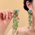 Green Faux Crystal Beaded Flower Stud Earrings For Women Fresh Vacation Floral Jewelry view 2