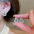 18K Gold Plated Copper Zircon Gourd Clip-on Earrings New Chinese Retro Light Luxury Jewelry view 1