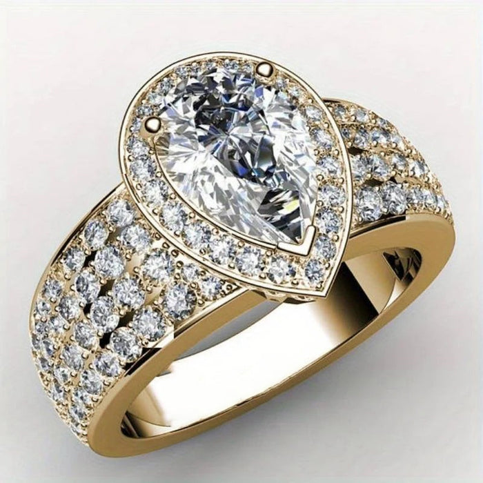Teardrop Five Row Rhinestone Ring For Women, Layered Wedding Party Dress Jewelry