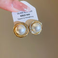Vintage Round Faux Pearl Zircon Stud Earrings For Women, Elegant OL Style Jewelry view 2