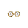 Vintage Round Faux Pearl Zircon Stud Earrings For Women, Elegant OL Style Jewelry view 5
