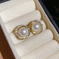 Vintage Round Faux Pearl Zircon Stud Earrings For Women, Elegant OL Style Jewelry view 4