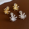 18K Gold Plated Copper Flower Pearl Clip-on Earrings Minimalist Light Luxury Non-Pierced Jewelry view 4