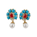 Faux Pearl Flower Rhinestone Stud Earrings With Silver Needle, Vintage European Antique Style For Women view 5