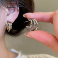 18K Gold Plated Metal Multilayer C Shape Stud Earrings With Silver Posts Minimalist Modern Jewelry view 3