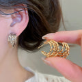 18K Gold Plated Metal Multilayer C Shape Stud Earrings With Silver Posts Minimalist Modern Jewelry view 1