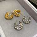 18K Gold Plated Metal Multilayer C Shape Stud Earrings With Silver Posts Minimalist Modern Jewelry view 4