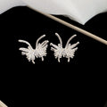 Copper Zircon Firework Butterfly Stud Earrings Elegant Minimalist Office Style Jewelry view 2