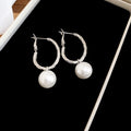 Coffee Beige Faux Pearl Oval Geometric Hoop Earrings For Women, Minimalist Chic Daily Fashion Jewelry view 2