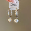 Coffee Beige Faux Pearl Oval Geometric Hoop Earrings For Women, Minimalist Chic Daily Fashion Jewelry view 4