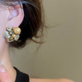 Vintage Floral Faux Pearl Rhinestone Stud Earrings With Silver Needle For Women view 4