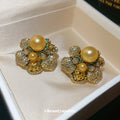 Vintage Floral Faux Pearl Rhinestone Stud Earrings With Silver Needle For Women view 3