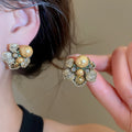Vintage Floral Faux Pearl Rhinestone Stud Earrings With Silver Needle For Women view 2