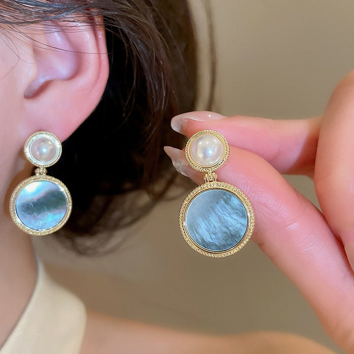 14K Gold Plated Silver Pin Round Faux Pearl Stud Earrings For Women Minimalist Modern Elegant Jewelry