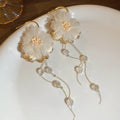 French Vintage Fabric Flower Tassel Faux Pearl Drop Earrings For Women view 3