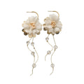 French Vintage Fabric Flower Tassel Faux Pearl Drop Earrings For Women view 5