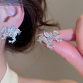 Light Luxury Copper Zircon Horse Earrings And Necklace Jewelry Set For Elegant Sweet Style view 4