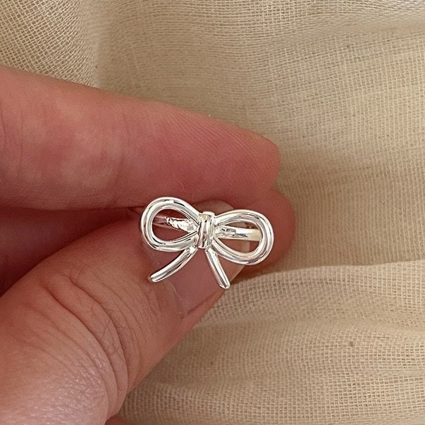 Minimalist Silver Tone Copper Bow Open Ring Modern Adjustable Index Finger Jewelry
