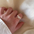 Minimalist Silver Tone Copper Bow Open Ring Modern Adjustable Index Finger Jewelry view 3