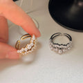 14K Gold Plated Zircon Double Layer Open Faux Pearl Geometric Ring For Women view 2
