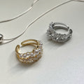 14K Gold Plated Zircon Double Layer Open Faux Pearl Geometric Ring For Women view 3