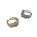 14K Gold Plated Zircon Double Layer Open Faux Pearl Geometric Ring For Women view 5