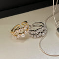 14K Gold Plated Zircon Double Layer Open Faux Pearl Geometric Ring For Women view 4