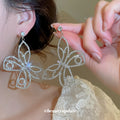 Copper Rhinestone Hollow Butterfly Stud Earrings European Court Luxury Statement Style view 2