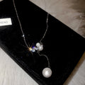 French Elegant Minimalist Geometric Zircon Faux Pearl Tassel Necklace For Women view 2