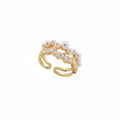 14K Gold Plated Korean Style Double Layer Zircon Pearl Open Geometric Index Ring view 5