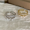 14K Gold Plated Korean Style Double Layer Zircon Pearl Open Geometric Index Ring view 4