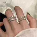 14K Gold Plated Korean Style Double Layer Zircon Pearl Open Geometric Index Ring view 1