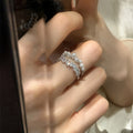 14K Gold Plated Korean Style Double Layer Zircon Pearl Open Geometric Index Ring view 3