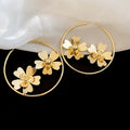 Metal Floral Round Hoop Earrings With Silver Posts, Vintage Light Luxury Statement Style view 2