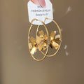 Metal Floral Round Hoop Earrings With Silver Posts, Vintage Light Luxury Statement Style view 4