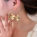 Metal Floral Round Hoop Earrings With Silver Posts, Vintage Light Luxury Statement Style view 3