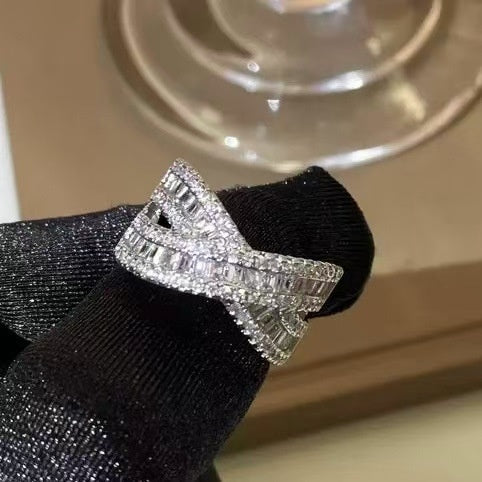 14K Gold Plated Zircon X Cross Open Ring For Women