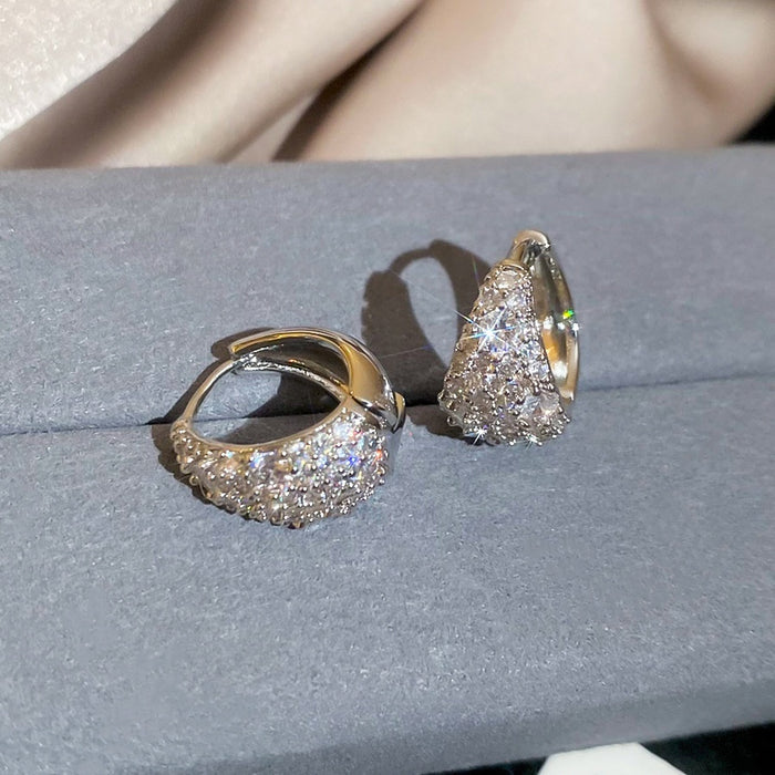 Copper Zircon Round Ear Cuff Earrings For Women Minimalist Geometric Light Luxury Daily Style