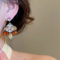 Vintage Court Style Copper Teardrop Zircon Drop Earrings With Silver Needle Posts view 4