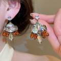 Vintage Court Style Copper Teardrop Zircon Drop Earrings With Silver Needle Posts view 2