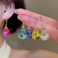 Handmade Dried Flower Resin Teardrop Drop Earrings, Elegant Niche Floral Ear Hook Jewelry view 2