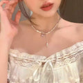 Light Luxury Copper Zircon Butterfly Glass Bead Collarbone Choker Necklace view 4